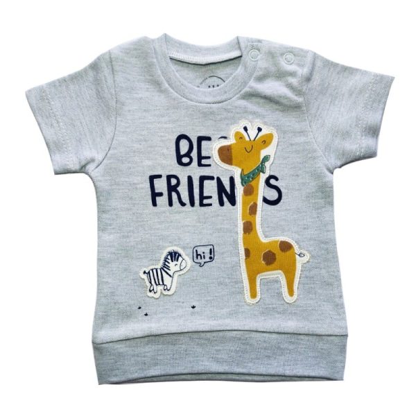 بلوز آستین کوتاه پسرانه طرح فرندز نیلی