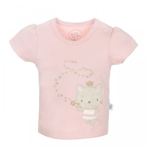 بلوز آستین کوتاه دخترانه طرح بالرین نیلی